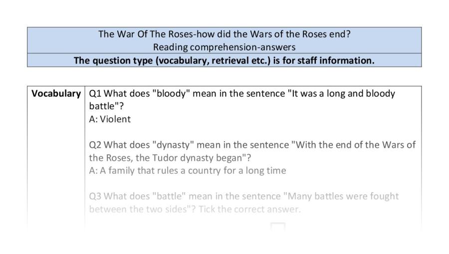Comprehension-VRSIPE-end of the Wars of the Roses