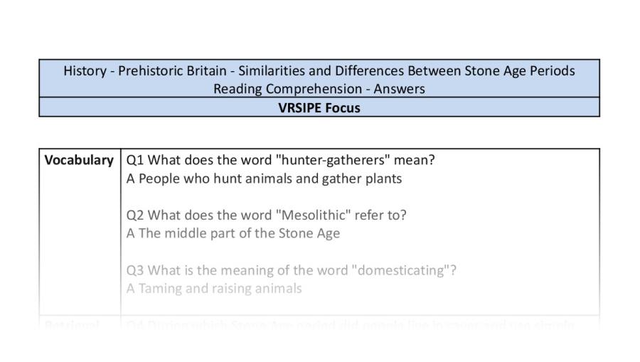 Reading Comprehension-VRSIPE-Similarities Differences Stone Age Periods-answers