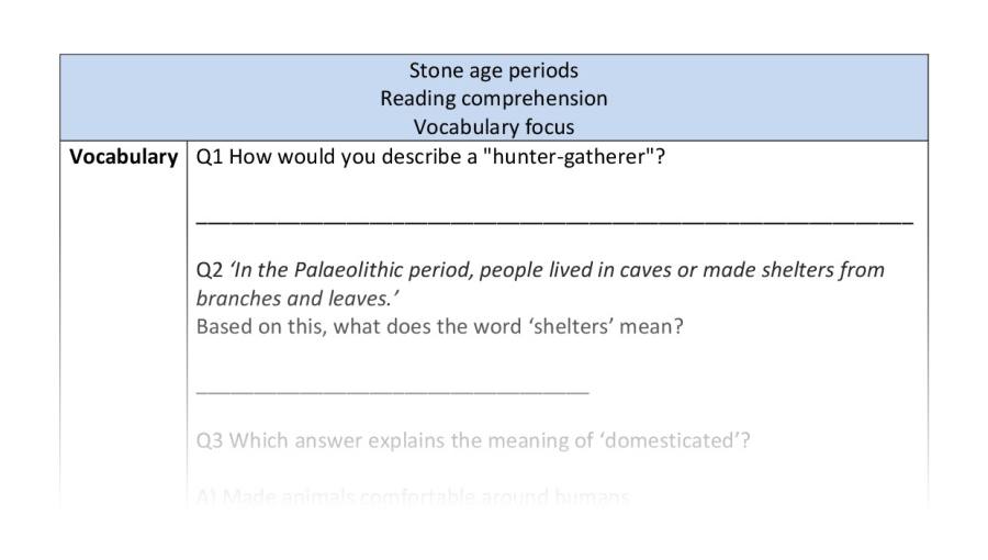 Reading comprehension - vocabulary - Stone age periods-answers