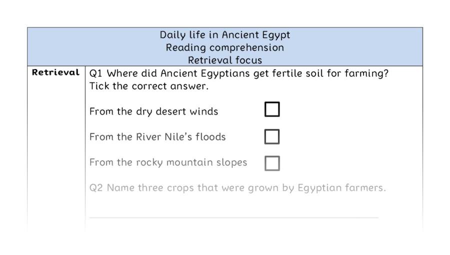 Reading comprehension - retrieval - Daily life in Ancient Egypt