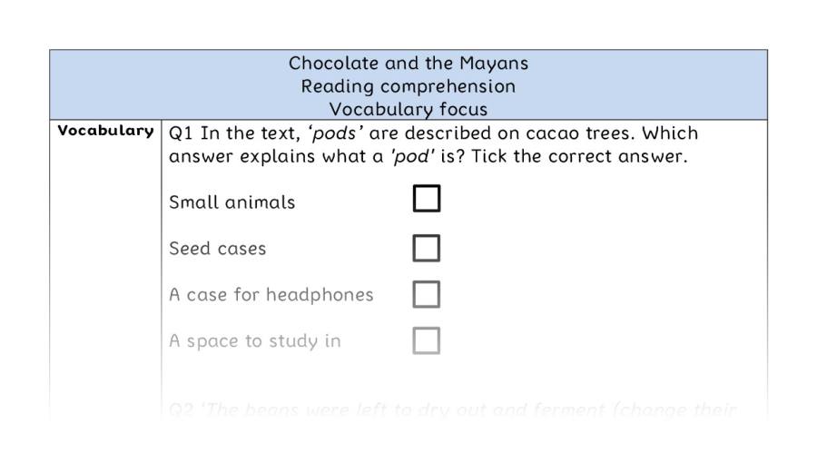 Reading comprehension - vocabulary - Chocolate and the Mayans