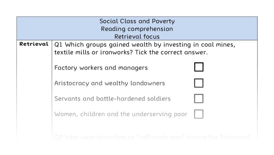 Reading comprehension - retrieval - Social Class and Poverty