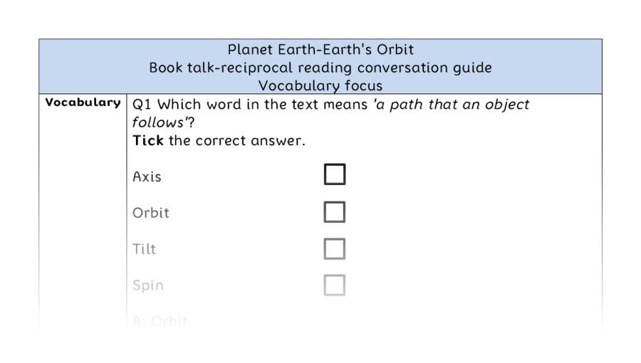Reciprocal reading - vocabulary - Planet Earth-Earths Orbit