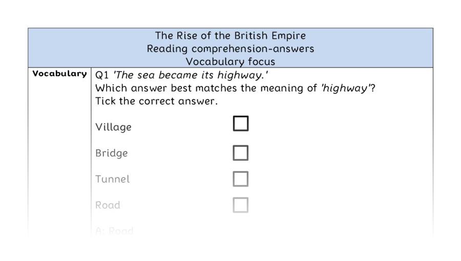 Reading comprehension - vocabulary - The Rise of the British Empire - answers
