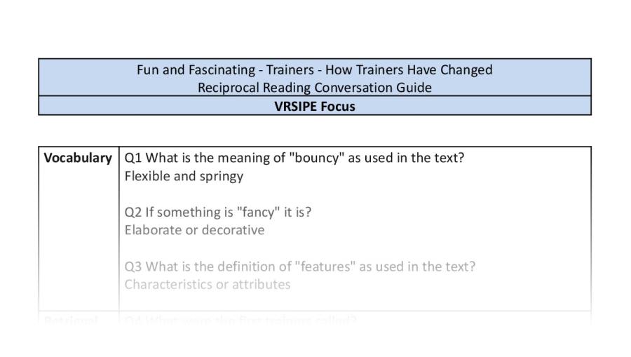 Reciprocal Reading Conversation - How Trainers Have Changed - VRSIPE Focus