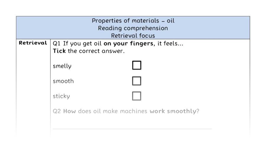 Reading comprehension - retrieval - Properties of materials - oil