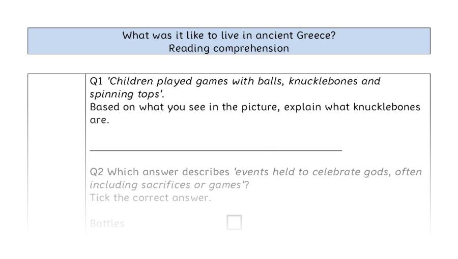 Reading comprehension - VRSIPE - What was it like to live in ancient Greece