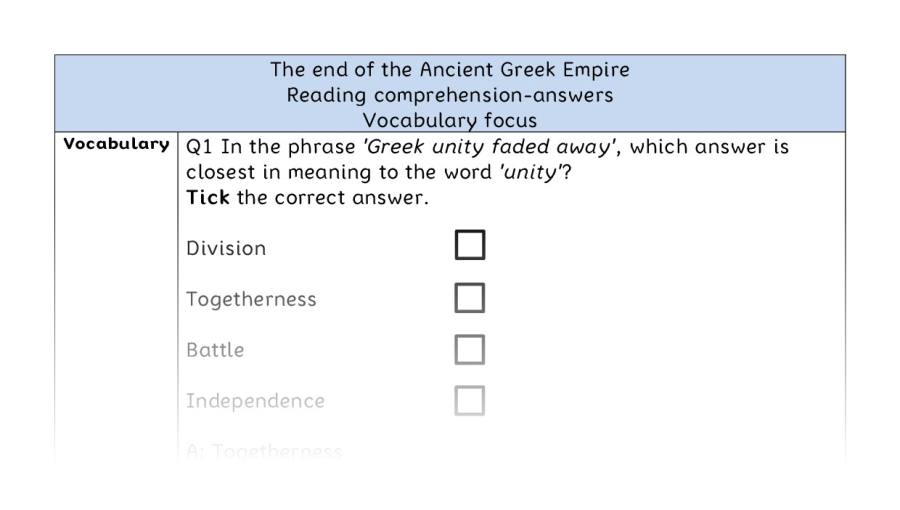 Reading comprehension - vocabulary - The end of the Ancient Greek Empire - answers