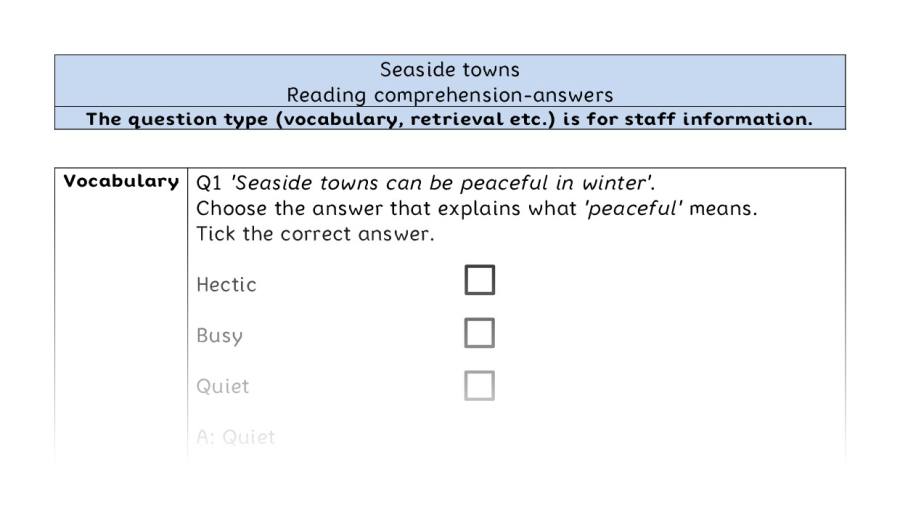 Reading comprehension - VRSIPE - Seaside towns - answers