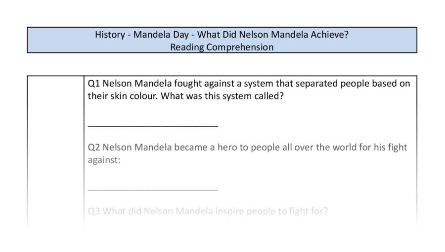 Reading Comprehension - What Did Nelson Mandela Achieve - Retrieval Focus