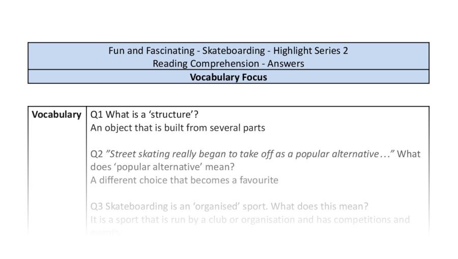 Reading Comprehension - Skateboarding - Highlight Series 2 - Vocabulary Focus