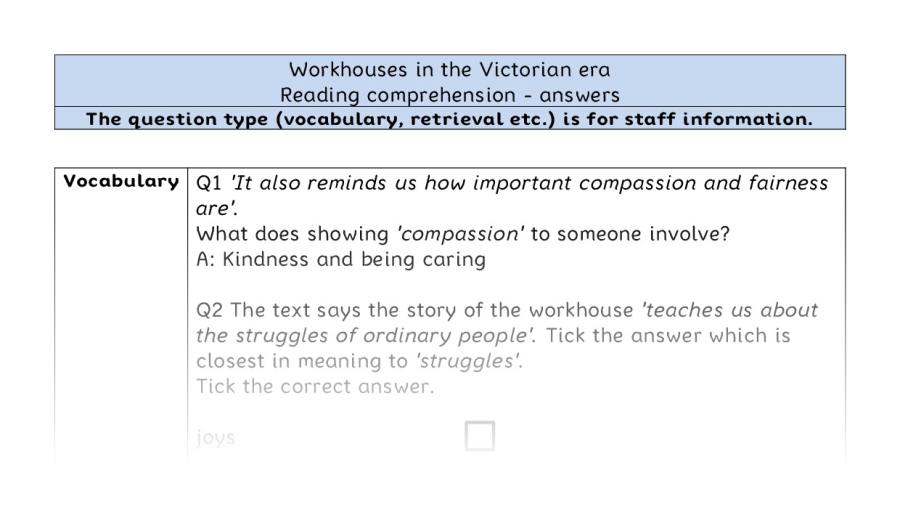 Reading comprehension - VRSIPE - Workhouses in the Victorian era - answers