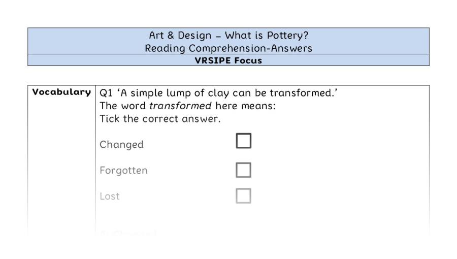 What is Pottery - Reading Comprehension Answers - VRSIPE Focus