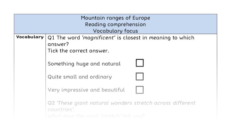 Reading comprehension - vocabulary - Mountain ranges of Europe