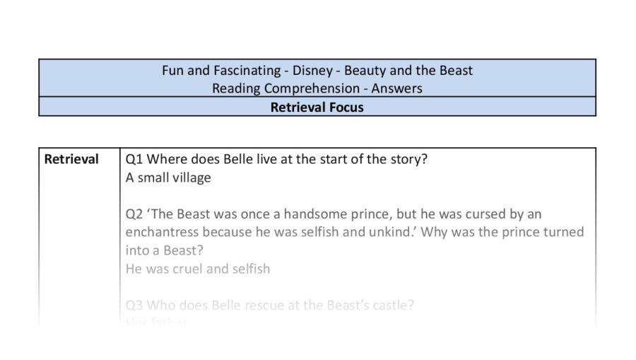 Reading Comprehension-Beauty and the Beast (2017) A Tale as Old as Time-Retrieval Focus-answers
