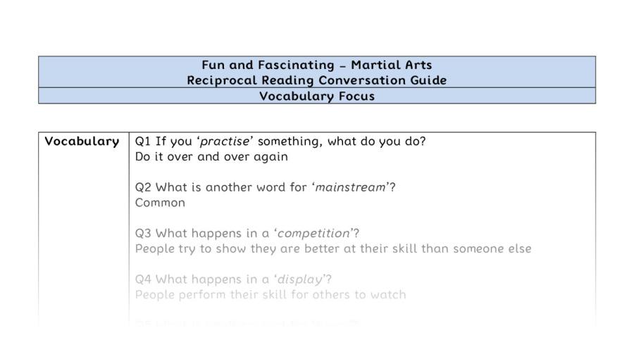 Reciprocal Reading Conversation - Martial Arts - Highlight Series 1 - Vocabulary Focus