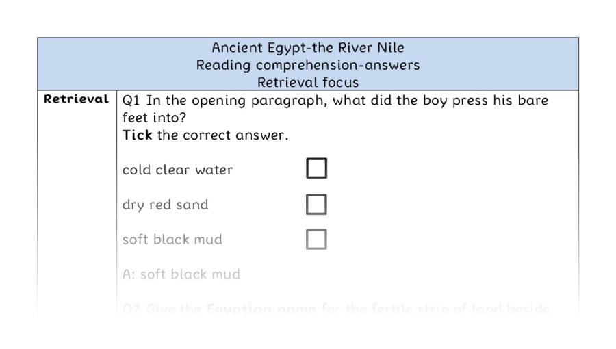 Reading comprehension - retrieval - Ancient Egypt-the River Nile - answers