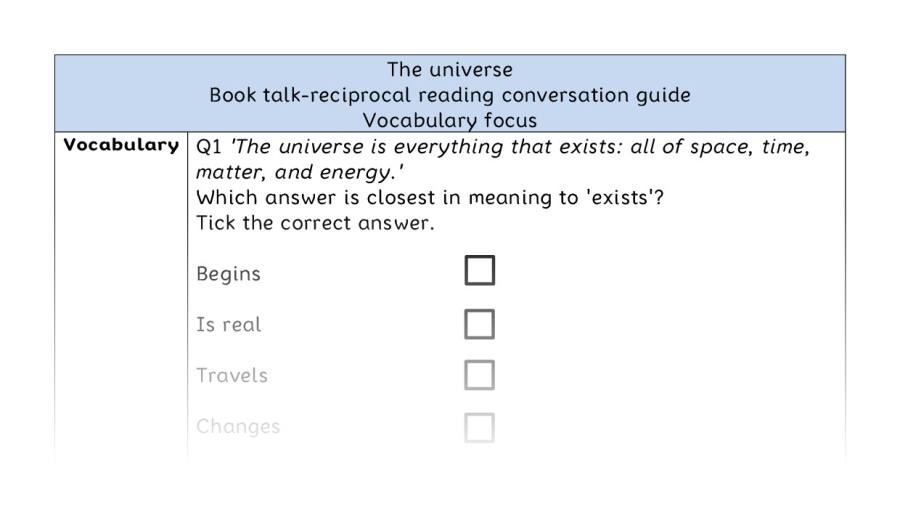 Reciprocal reading - vocabulary - The universe