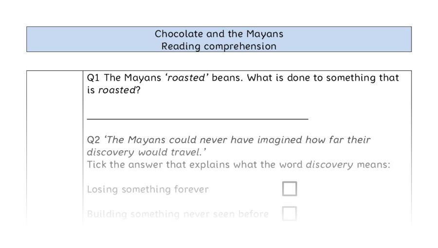 Reading comprehension VRSIPE - Chocolate and the Mayans