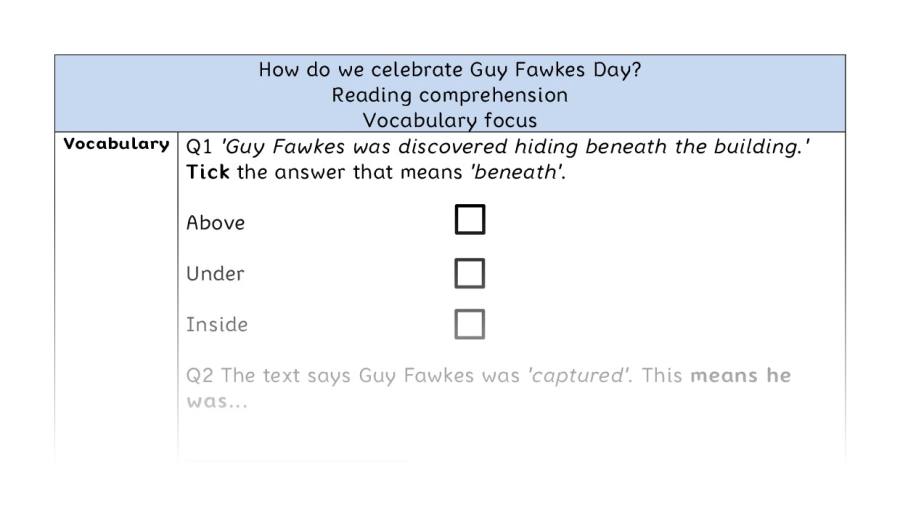 Reading comprehension - vocabulary - How do we celebrate Guy Fawkes Day