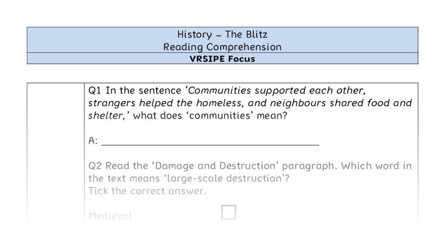 The Blitz - Reading Comprehension - VRSIPE Focus