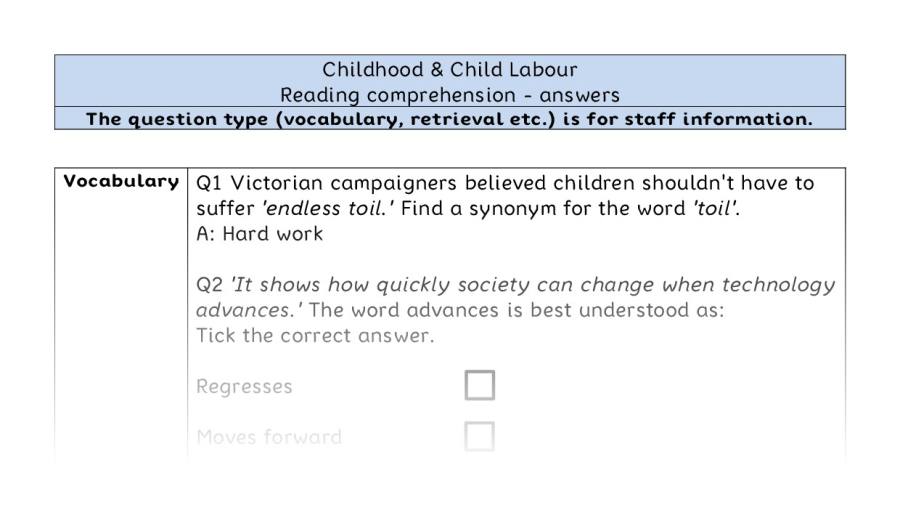 Reading comprehension - VRSIPE - Childhood & Child Labour - answers