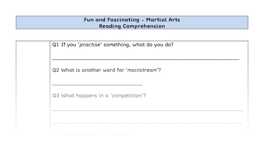 Reading Comprehension-Martial Arts-Vocabulary Focus
