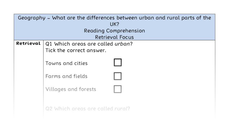 What are the differences between urban and rural parts of the UK - Reading Comprehension - Retrieval Focus