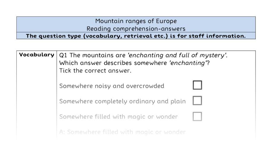 Reading comprehension - VRSIPE - Mountain ranges of Europe - answers