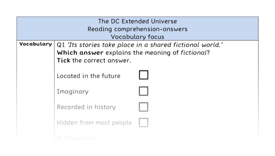 Reading comprehension - vocabulary - The DC Extended Universe - answers