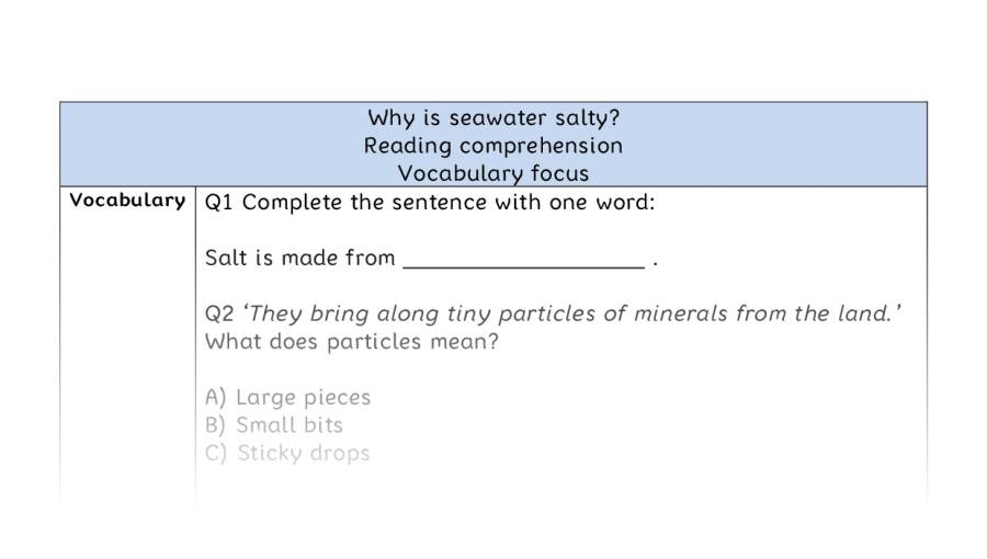 Reading comprehension - vocabulary - Why is seawater salty