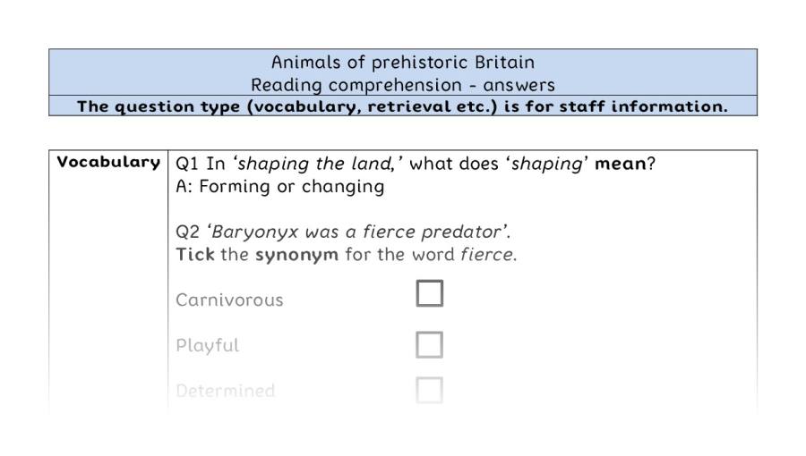 Reading comp-VRSIPE-Animals of prehistoric Britain - answers