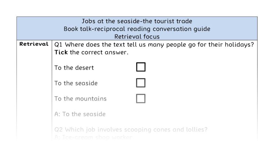 Reciprocal reading - retrieval - Jobs at the seaside-the tourist trade