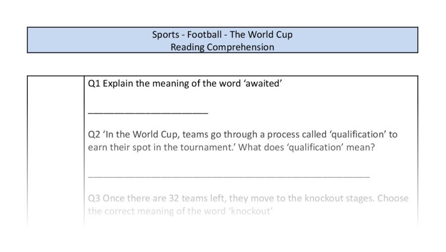 Reading Comprehension - The World Cup - VRSIPE Focus