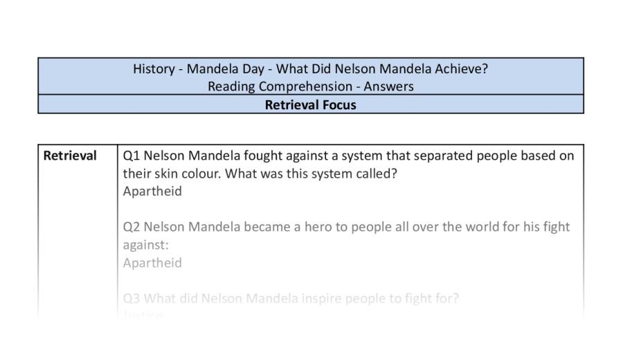 Reading Comprehension - What Did Nelson Mandela Achieve - Retrieval Focus-answers