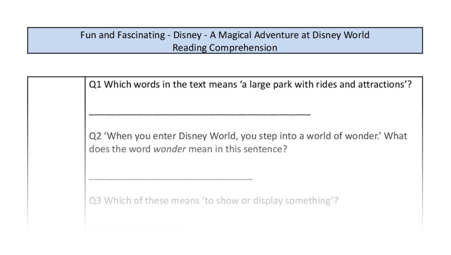 Reading Comprehension-A Magical Adventure at Disney World-vocabulary