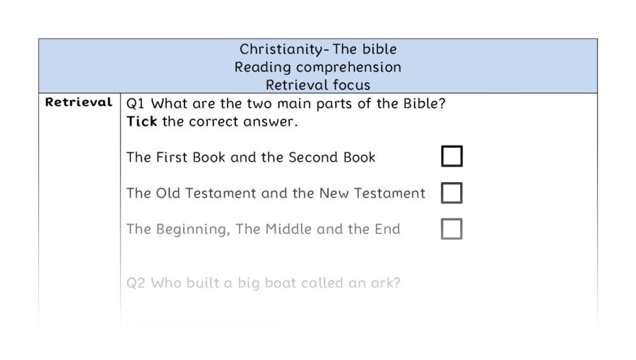 Reading comprehension - retrieval - The bible