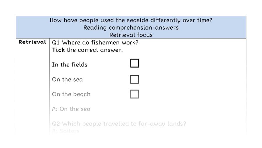Reading comprehension - retrieval -how the seaside was used differently over time - answers