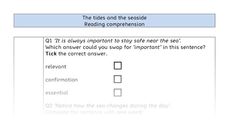 Reading comprehension - VRSIPE - The tides and the seaside