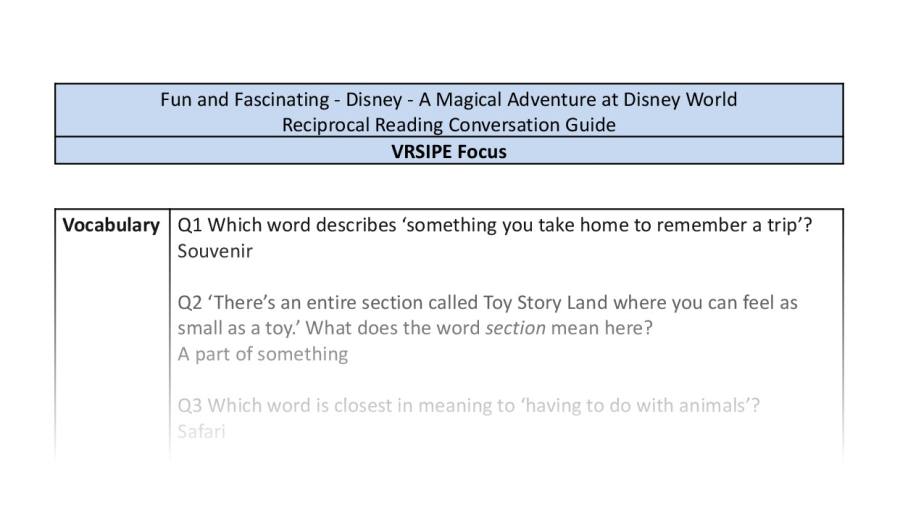 Reciprocal Reading Conversation - A Magical Adventure at Disney World - VRSIPE Focus