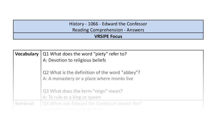 Reading comprehension-Edward the Confessor-VRSIPE-answers