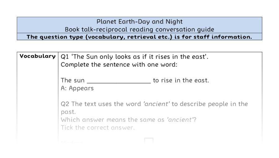 Reciprocal reading VRSIPE - Planet Earth-Day and Night