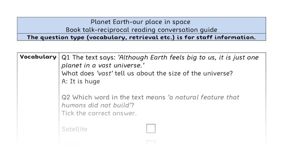 Reciprocal reading VRSIPE - Planet Earth-our place in space