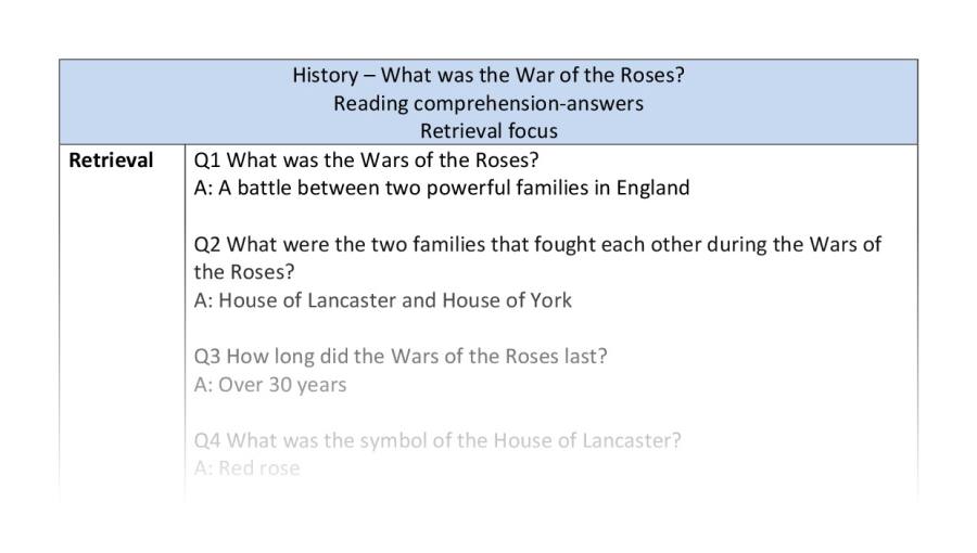 Reading comprehension - retrieval - What was The Wars Of The Rose