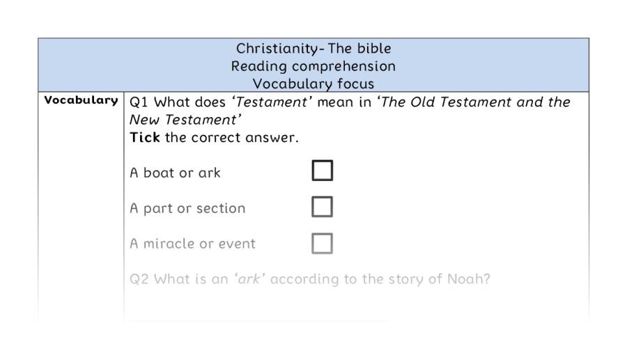 Reading comprehension - vocabulary - The bible