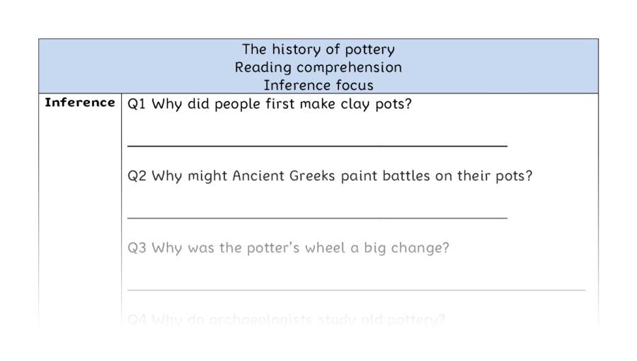 Reading comprehension - inference - The history of pottery