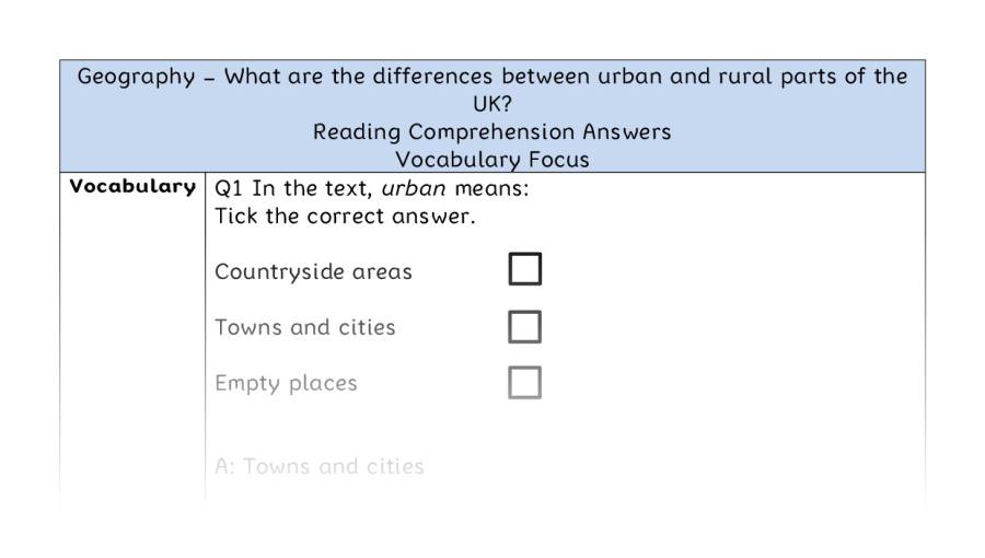 What are the differences between urban and rural parts of the UK - Reading Comprehension Answers - Vocabulary Focus