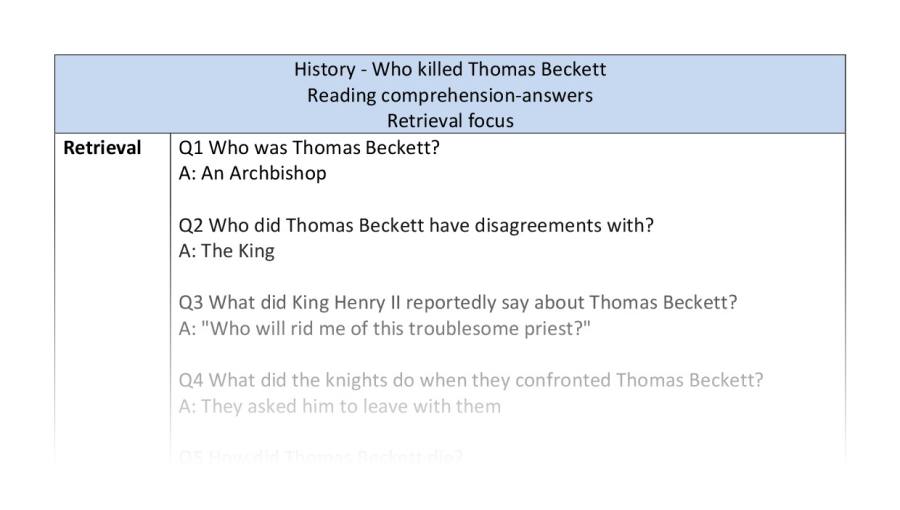 Reading comprehension-retrieval-Who killed Thomas Beckett-answers