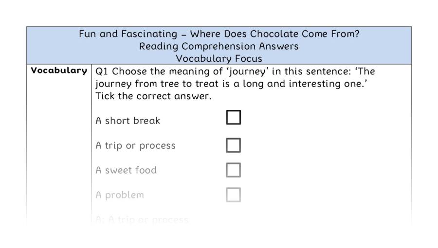 Where Does Chocolate Come From - Reading Comprehension Answers - Vocabulary Focus