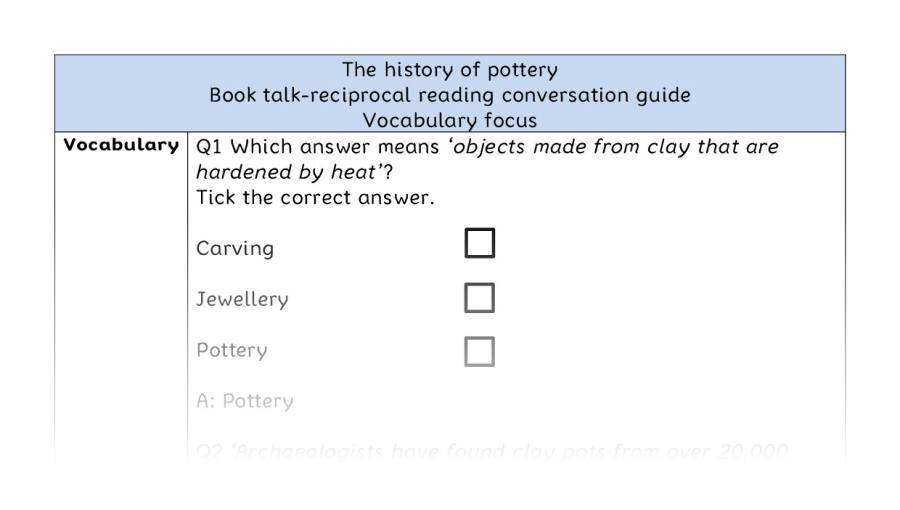 Reciprocal reading - vocabulary - The history of pottery